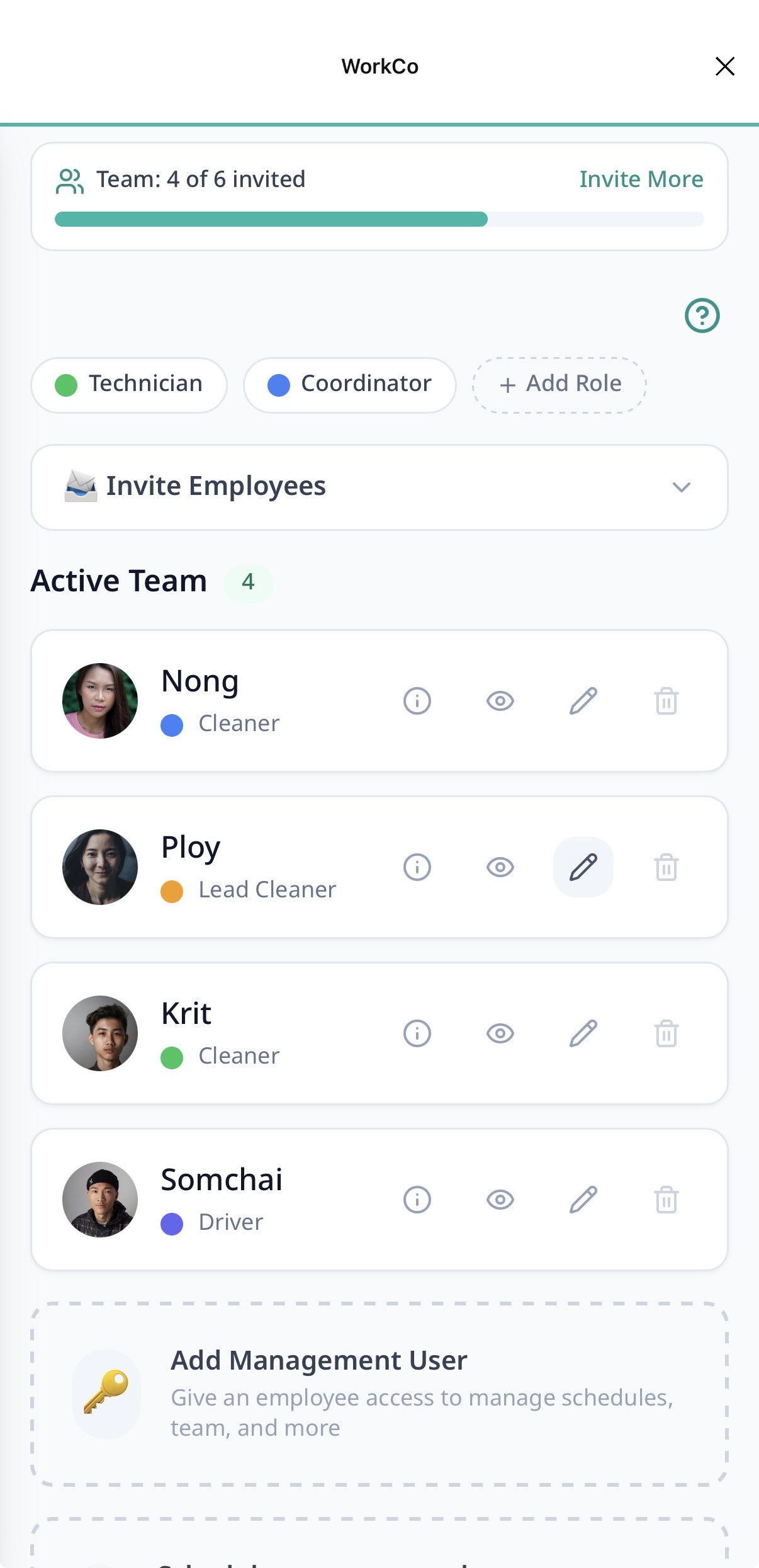 Team tab with newly-joined employee
