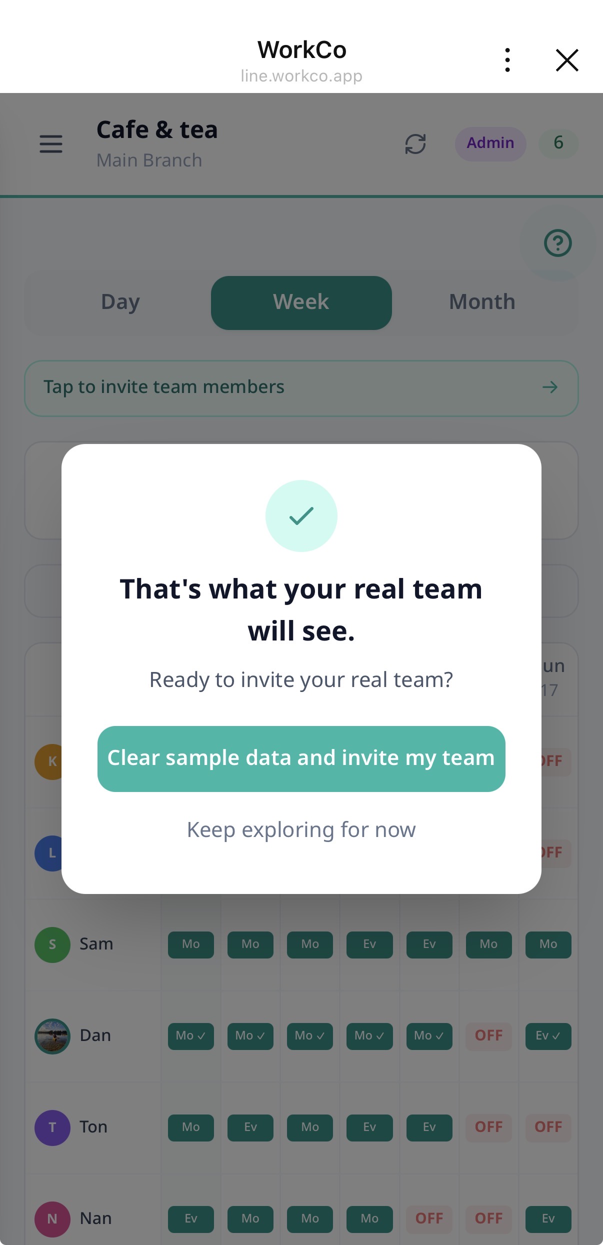 "Clear sample data" button