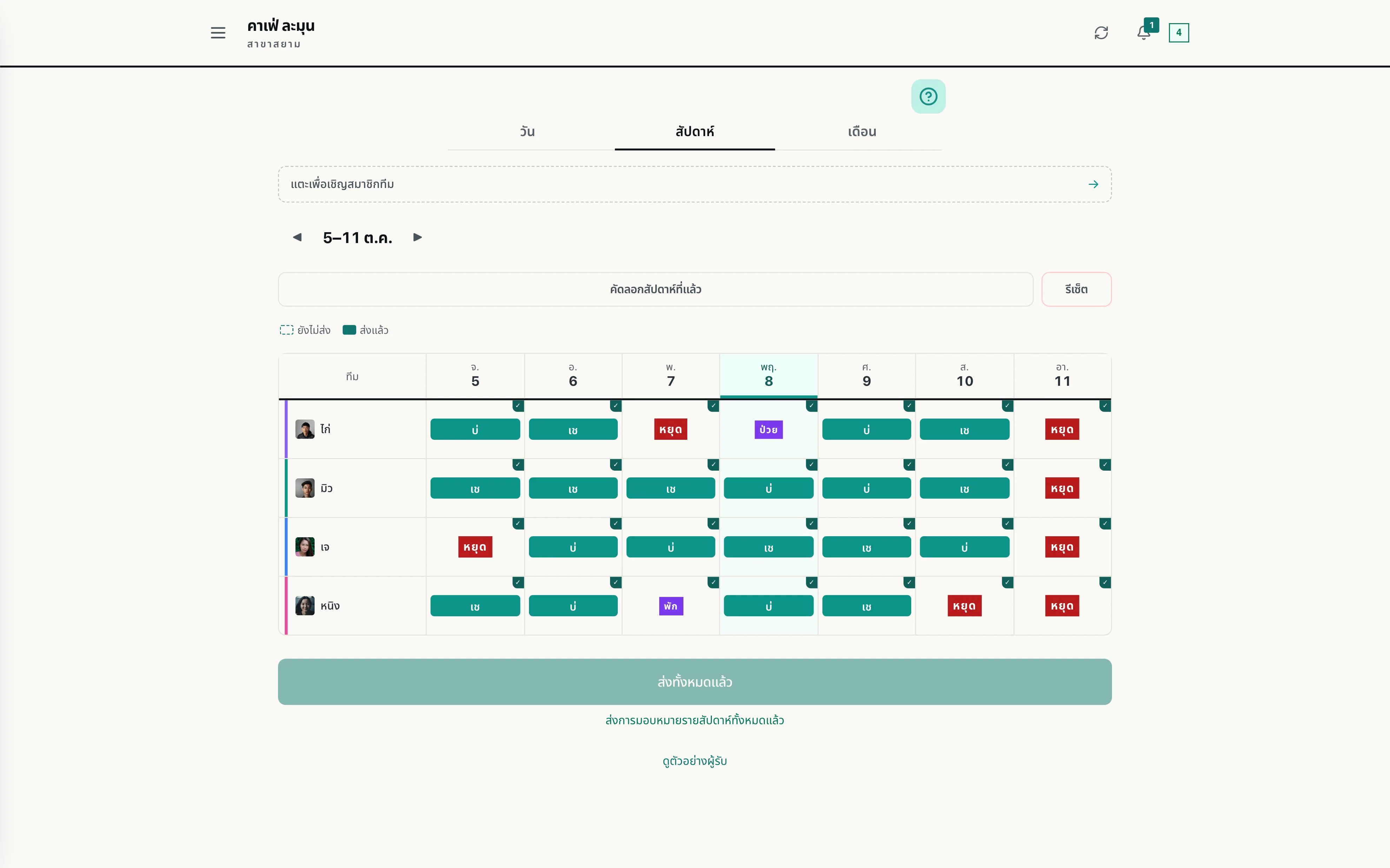 WorkCo บนคอมพิวเตอร์ มุมมองตารางของทั้งสาขา