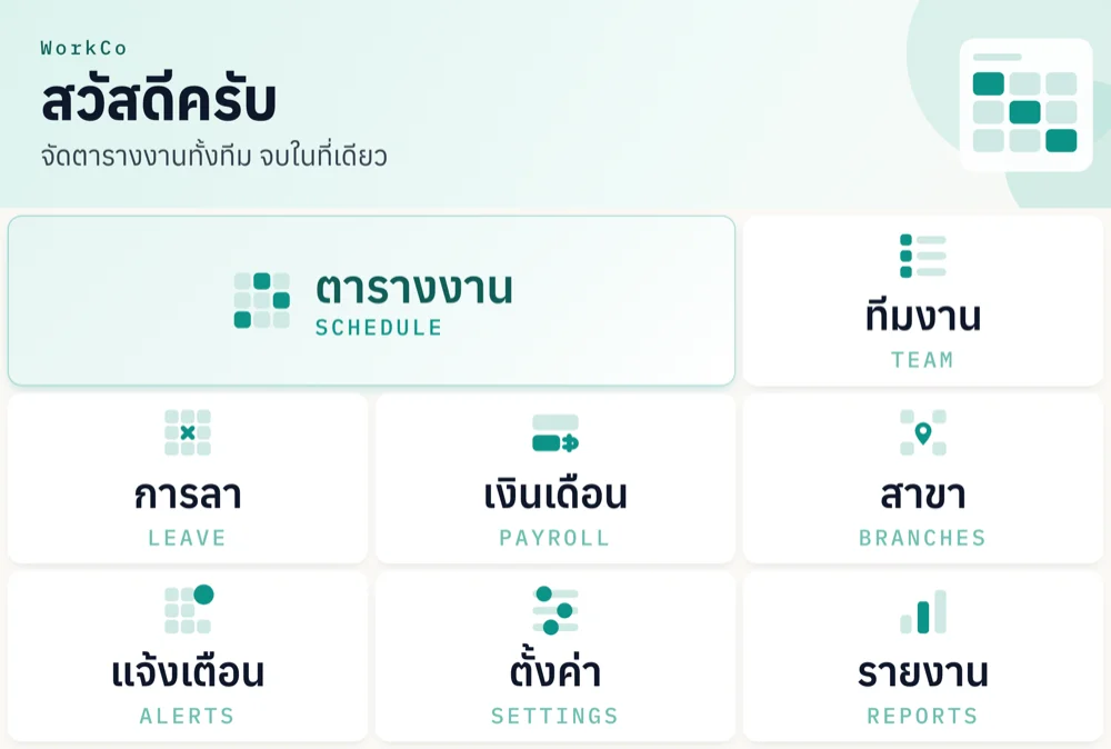 เมนู WorkCo สำหรับเจ้าของและผู้จัดการใน LINE